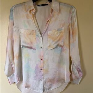 Zara Pastel Tie-Dye Button-Down Shirt